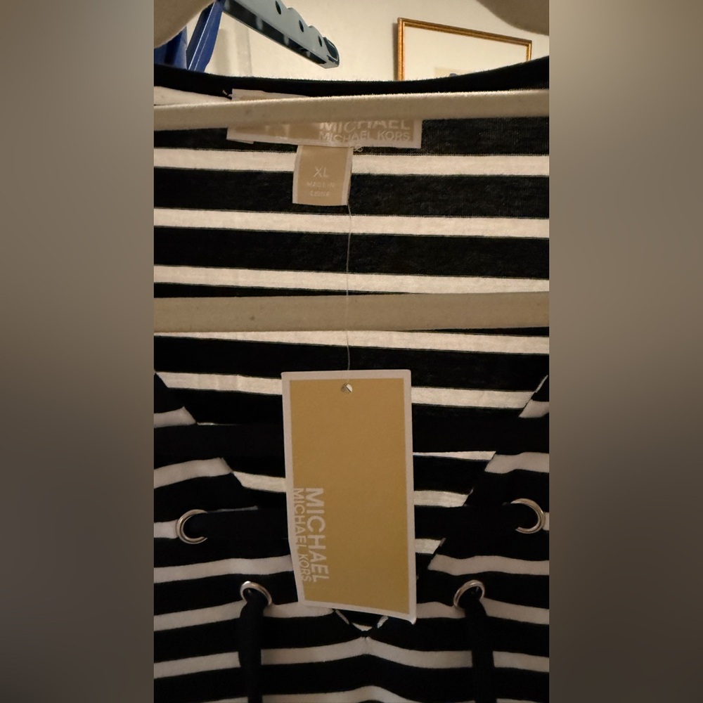 Michael Kors Black and White Striped Shirt - Picture 2 of 8